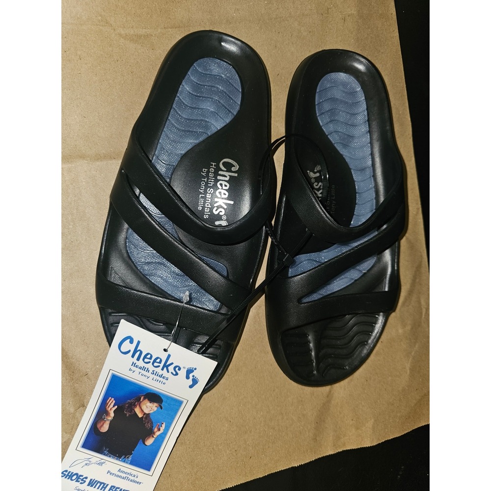 NWT Tony Little Cheeks Womens Black Health Sandals 6